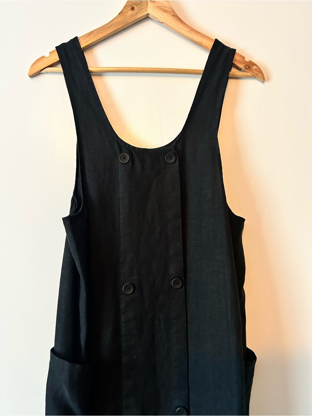FLAX Linen Black Sleeveless Scoop Neck Midi Dress with Side Pockets